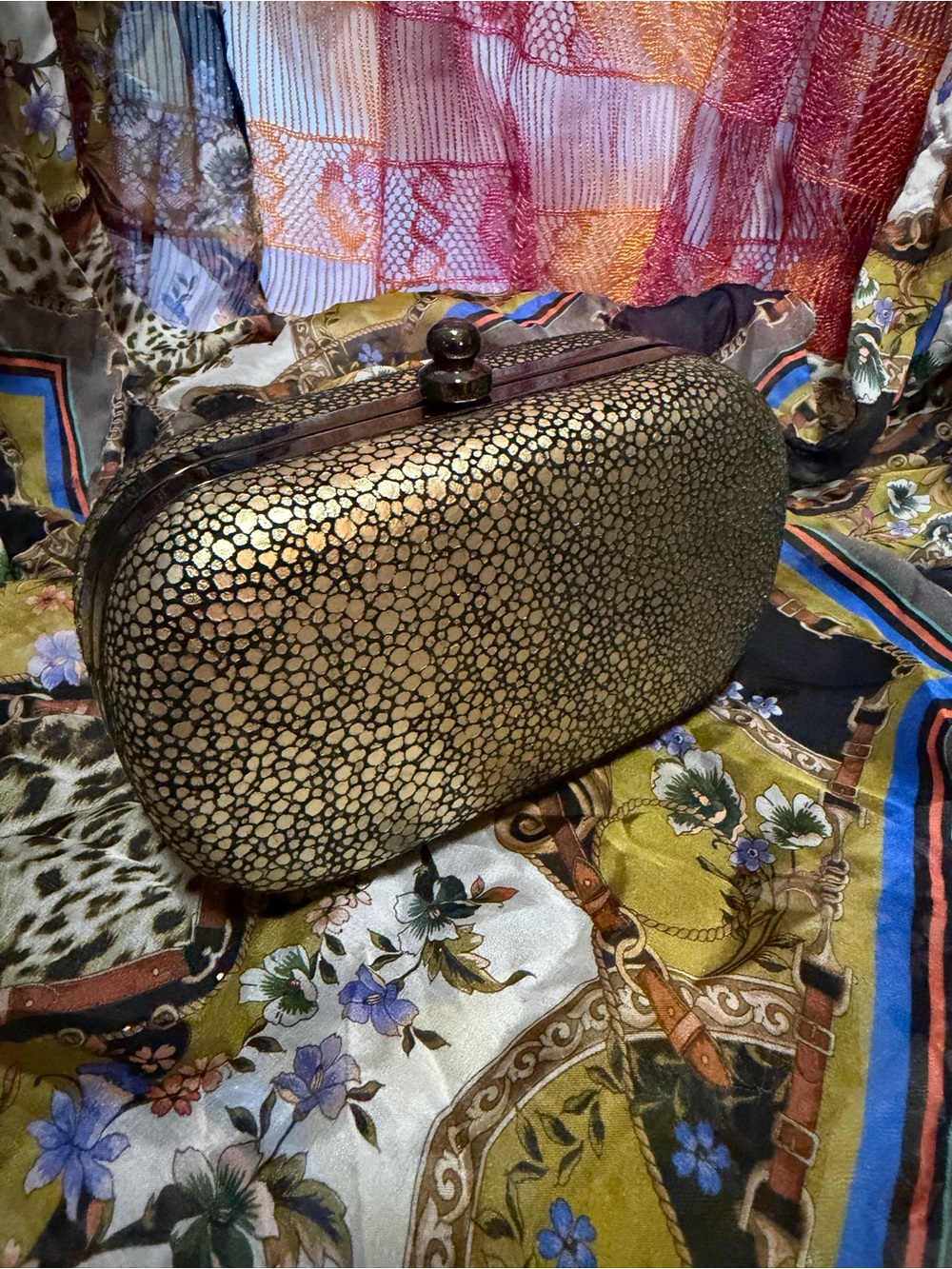 Sony Costumes Gold Textured Evening Clutch Bag